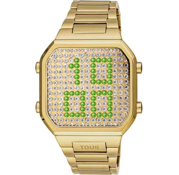 Reloj digital TOUS 3000130700 D-BEAR mujer con brazalete de acero IPG dorado y caja con leds. Esfera con 277 cristales facetados y LEDs verdes. Compralo en relojería Santa Cruz de Tenerife online