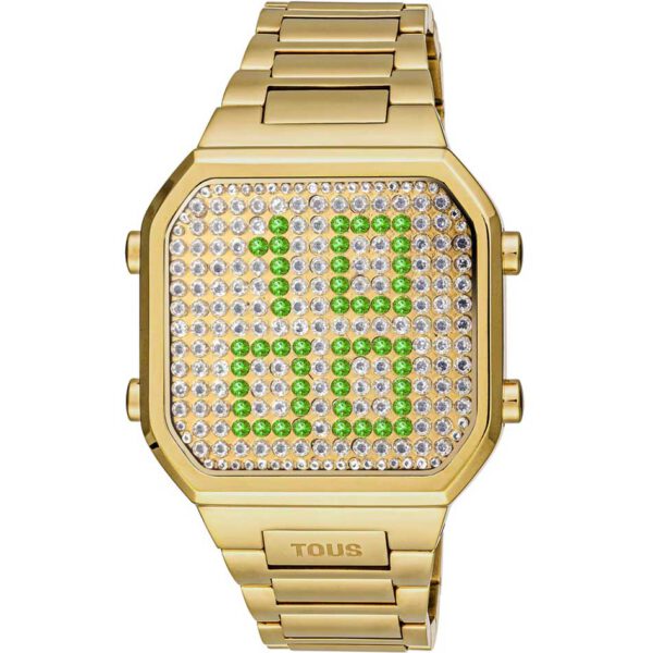 Reloj digital TOUS 3000130700 D-BEAR mujer con brazalete de acero IPG dorado y caja con leds. Esfera con 277 cristales facetados y LEDs verdes. Compralo en relojería Santa Cruz de Tenerife online