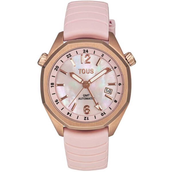 Reloj TOUS 3000133800 mujer gmt automático Now de acero inoxidable y correa de silicona en color rosa.