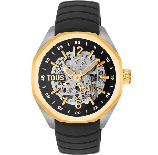 Reloj analógico TOUS 3000138300 mujer automático con caja de acero IPG dorado y brazalete de silicona negra TOUS Now