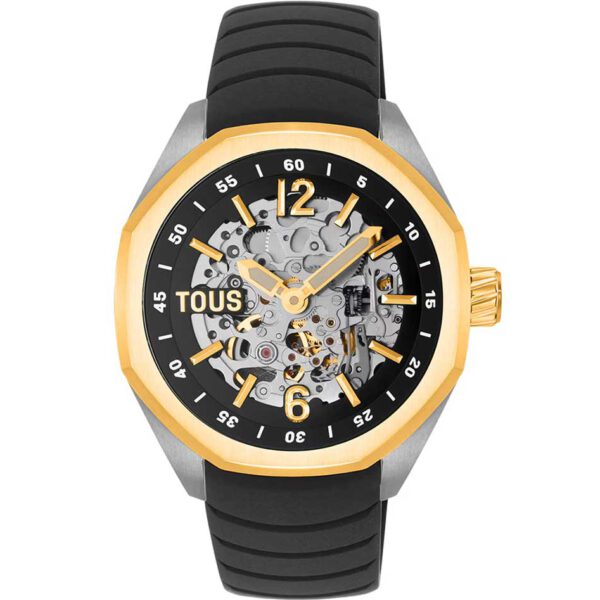 Reloj analógico TOUS 3000138300 mujer automático con caja de acero IPG dorado y brazalete de silicona negra TOUS Now